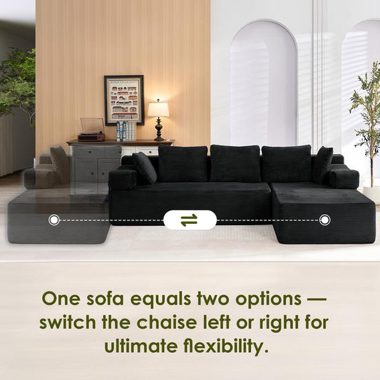 Housiney 105" Cloud-Like Sectional Sofa Couch with L-Shaped Chaise Lounge, Oversized Modular Design, Soft Plush Corduroy, Tool-Free Assembly, Vacuum-Sealed Compression Couch for Living Room or Bedroom, 105"W X 67.7"D X 30"H, Grey